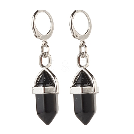 Bullet Natural Obsidian Pendant Hoop Earrings for Girl Women EJEW-JE04636-01-1