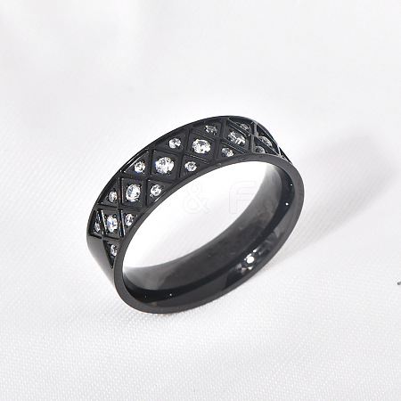 304 Stainless Steel with Clear Cubic Zirconia Finger Rings FS-WG2FC1C-09-1