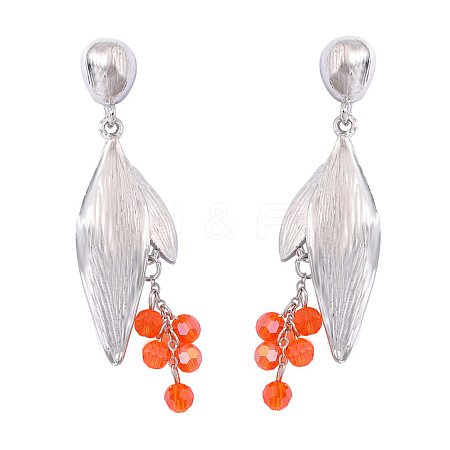 Zinc Alloy Leaf Stud Dangle Earrings with Rhinestone Tassel WGF38D3-02-1