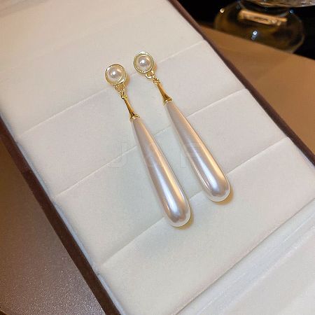 Alloy Imitation Pearl Teardrop Dangle Stud Earrings FS-WG4E5ED-01-1