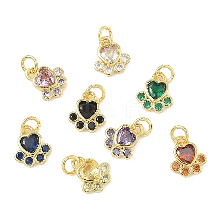 Brass Pave Cubic Zirconia Paw Print Charms KK-I355-17G-1