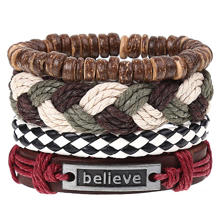 4Pcs Retro Cattlehide Leather Cord Multi-strand Bracelets for Men WGE7990-27-1