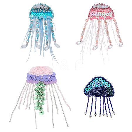 4Pcs 4 Colors Plastic PVC Hand-nailed Beads Paillette Sew on Clothing Patches PATC-FG0003-08-1