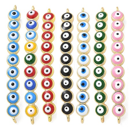 Rack Plating Brass Enamel Evil Eye Connector Charms KK-A234-022G-1