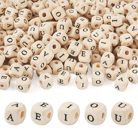 250Pcs 5 Styles Printed Natural Schima Wood Beads WOOD-KS0001-22-1