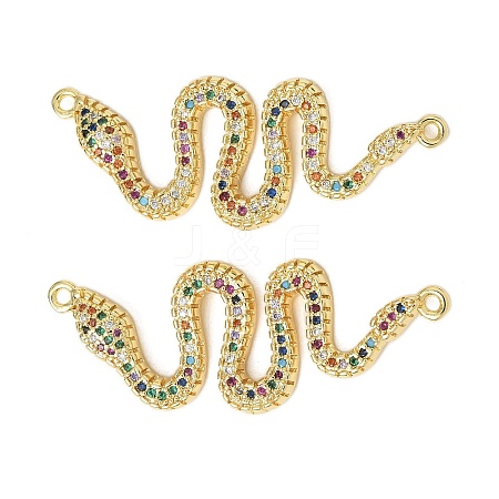 Brass Micro Pave Colorful Cubic Zirconia Snake Connector Charms KK-L243-18G-1