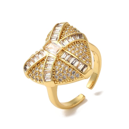 Brass Micro Pave Cubic Zirconia Cuff Rings for Women RJEW-G325-06G-1