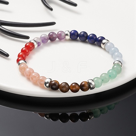 Natural Mixed Gemstone Round Beaded Stretch Bracelets BJEW-JB09399-1