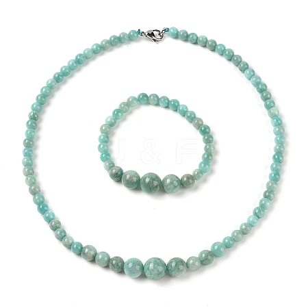 Natural Amazonite Round Beads Bracelets & Necklaces Sets SJEW-L132-19-1