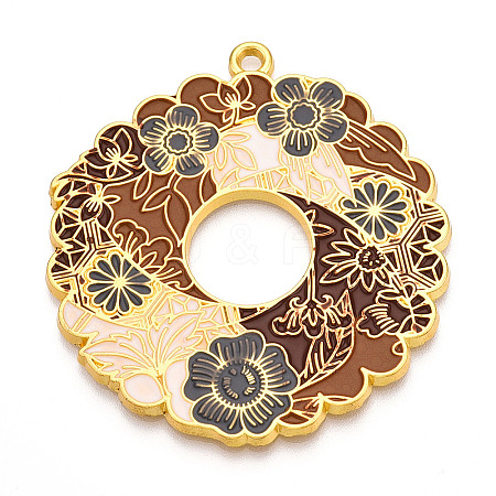 Rack Plating Alloy Enamel Big Pendants ENAM-N056-394B-G-1