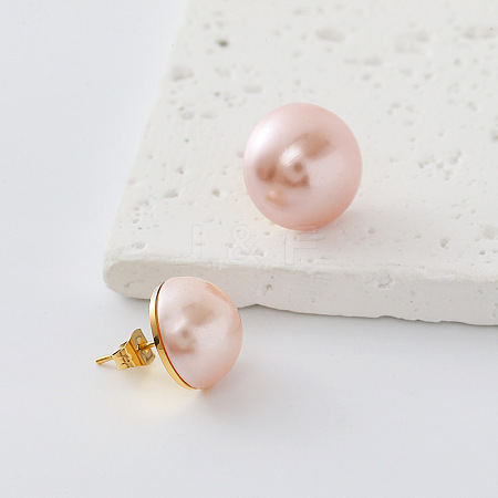 304 Stainless Steel Freshwater Pearl Round Stud Earrings for Women EY9885-3-1