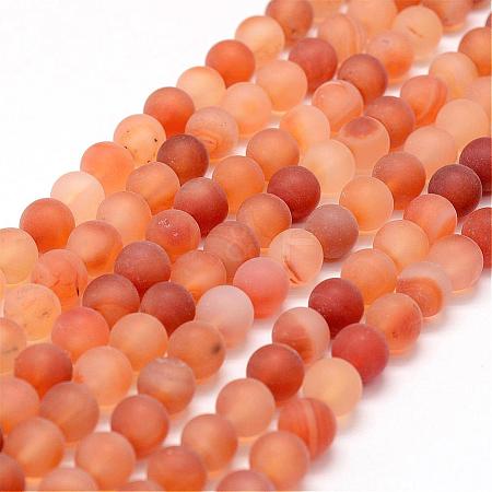 Frosted Natural Red Agate Beads Strands G-F372-10mm-1