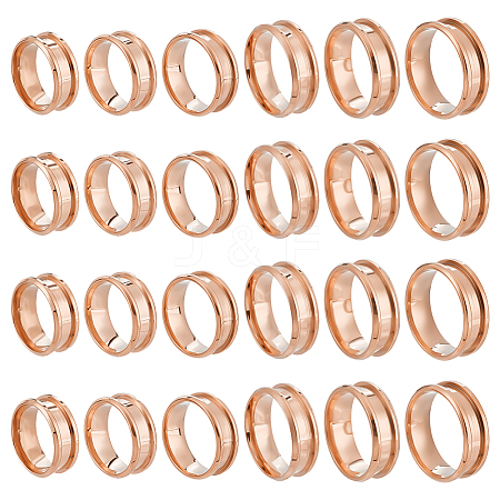 24Pcs 6 Styles 304 Stainless Steel Grooved Finger Ring Settings STAS-ME0003-12RG-1