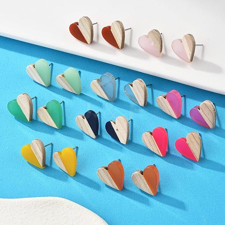 Resin & Wood Stud Earrings EJEW-N017-002A-1