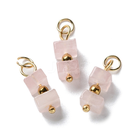 Natural Rose Quartz Cuboid Beaded Pendants STAS-C120-02G-06-1