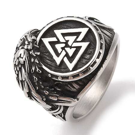 Viking 304 Stainless Steel Valknut Rings RJEW-U005-17B-AS-1