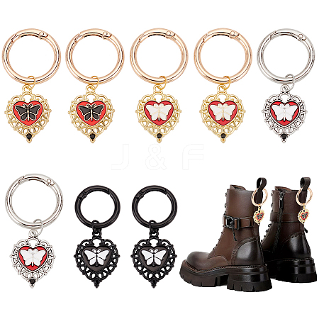 8Pcs 4 Styles Heart with Butterfly Alloy Enamel Shoe Charms HJEW-AB00731-1