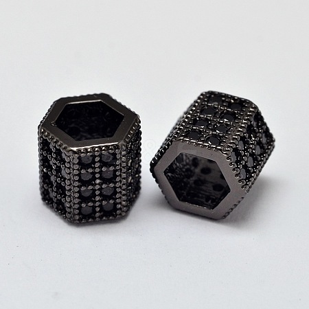 Hexagonal Prism Brass Micro Pave AAA Cubic Zirconia European Beads ZIRC-L050-27B-NR-1