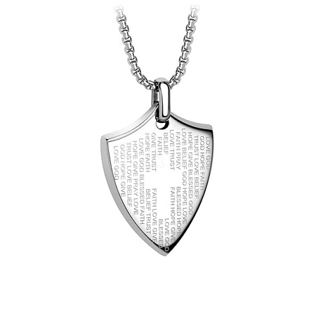 304 Stainless Steel Bible Shield Shape Pendant Necklaces for Men WGFEE69-01-1