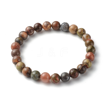 Round Natural Ocean Agate/Ocean Jasper Beads Stretch Bracelets BJEW-JB06385-1
