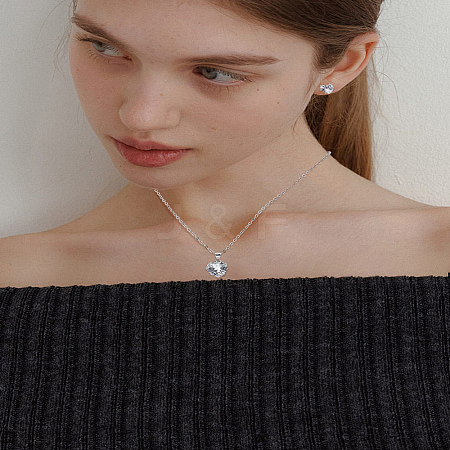 Heart Glass Pendant Necklaces & Stud Earrings Sets SJEW-LP0001-35-1