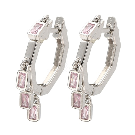 Cubic Zirconia Rectangle Dangle Hoop Earrings EJEW-Z019-03B-P-1