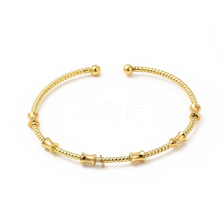 Rack Plating Brass Drum Beaded Open Cuff Bangle for Women BJEW-E073-07G-1