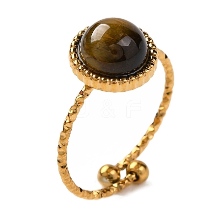 Round Natural Tiger Eye Finger Rings RJEW-Q822-01G-05-1