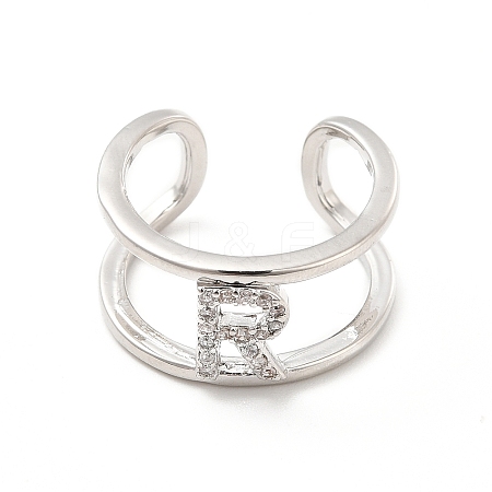 Clear Cubic Zirconia Initial Letter Open Cuff Ring RJEW-A012-01P-R-1