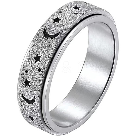 Non-Tarnish Stainless Steel Moon and Star Rotatable Finger Ring MOST-PW0001-005F-05-1