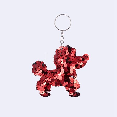 Plastic Paillette Beaded Puppy Keychain KEYC-F024-B05-1