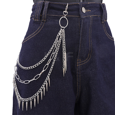 Punk Style Alloy with Aluminium Spiked Cone 3 Layered Chain Belts for Pants FS-WGA3437-02-1