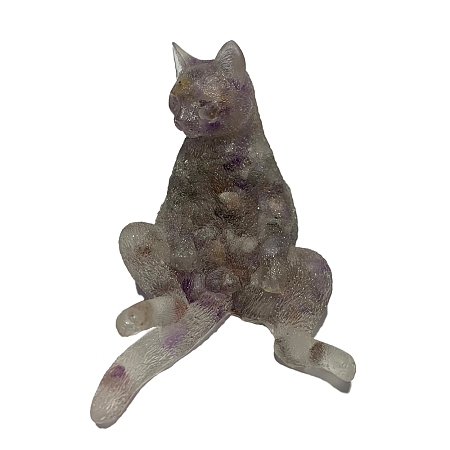 Orgonite Cat Natural Lodolite Quartz Resin Ornaments for office Home Desk Decorations PW-WG26C51-07-1