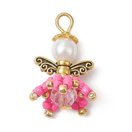 Handmade Nylon Wired Glass Beaded Pendants with Alloy Beads and Glass Pearl Beads PALLOY-MZ00511-07-1