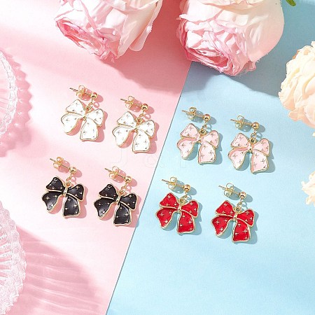 Bowknot Alloy Enamel Dangle Stud Earrings EJEW-JE06449-1