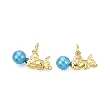 Brass & ABS Plastic Imitation Pearl Pendants KK-Q077-12G-1