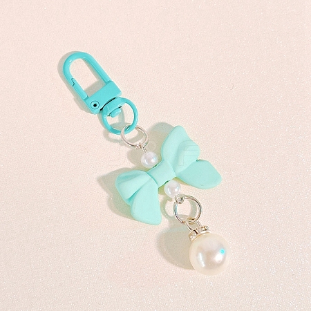 Macaron Color Plastic Bowknot and Round Pendant Keychain PW-WG57865-06-1