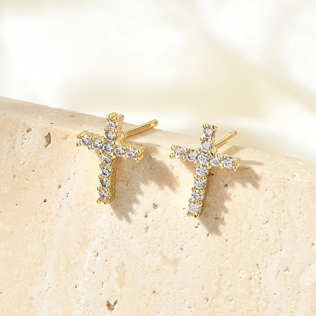 Brass Micro Pave Clear Cubic Zirconia Stud Earrings EJEW-R016-26G-18-1