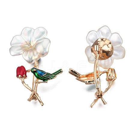 Flower with Bird Enamel Pin with ABS Plastic Pearl JEWB-N007-156-1