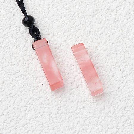 Cherry Quartz Glass Cuboid Pendant Black Cotton Cord Necklaces FS-WG3353C-11-1