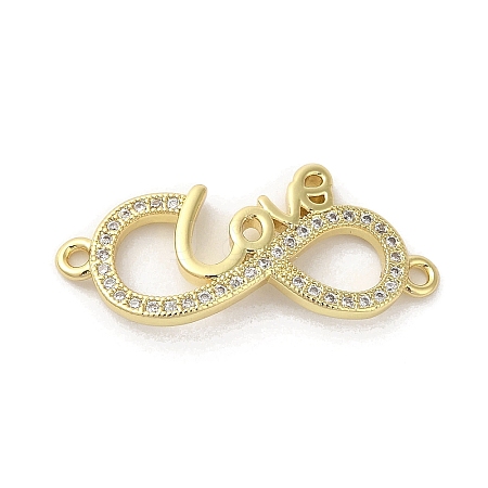 Rack Plating Brass Micro Pave Clear Cubic Zirconia Love Infinity Connector Charms KK-C052-42C-G-1