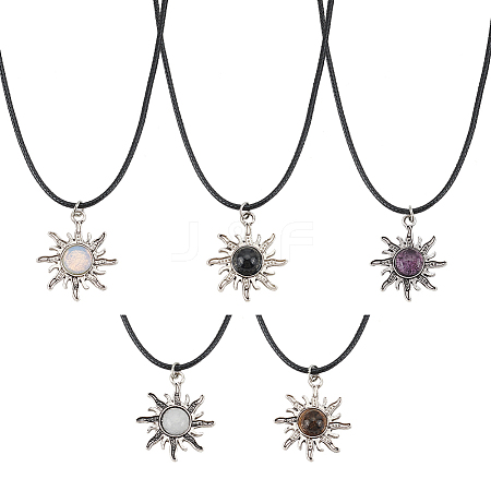 ANATTASOUL 5Pcs 5 Colors Alloy Sun with Resin Pendant Necklaces Set with Wax Cords NJEW-AN0001-74-1