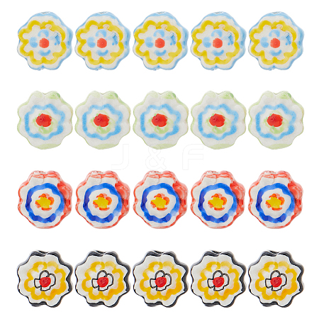 20Pcs 4 Colors Handmade Porcelain Flower Beads PORC-HS0001-05-1