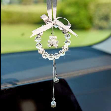 Bowknot & Ring & Ball Tassel Glass Rhinestone Pendant Decorations AUTO-PW0001-17A-1