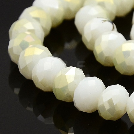 Half Rainbow Plated Faceted Rondelle Imitation Jade Glass Beads Strands GLAA-A024E-HR07-1