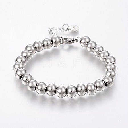 Tarnish Resistant 304 Stainless Steel Bracelets with 201 Stainless Round Beads BJEW-I238-01B-1