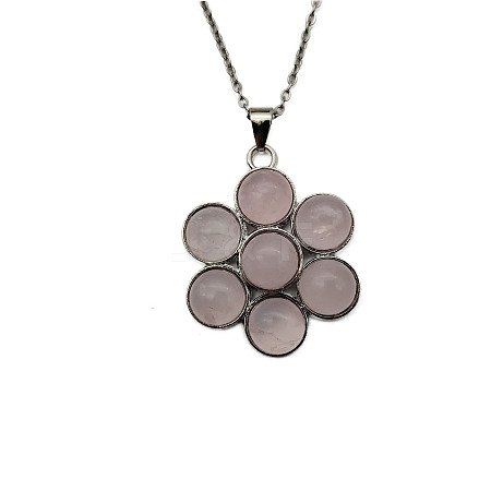 Natural Rose Quartz Flower Pendant Necklaces FO7861-18-1