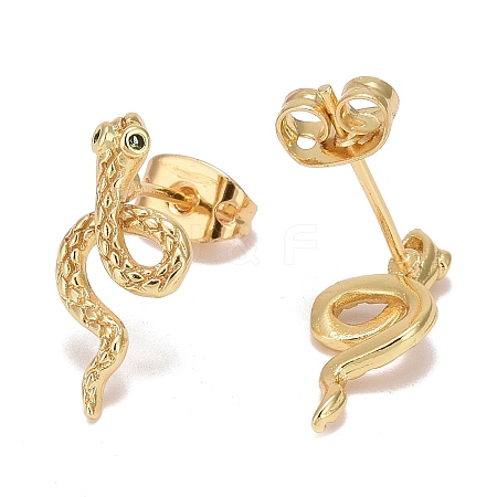 Green Cubic Zirconia Snake Stud Earrings X-EJEW-F282-25G-1