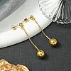 304 Stainless Steel Round Beaded Dangle Stud Earrings for Women EJEW-G417-01G-3