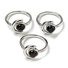 Natural Black Agate Adjustable Rings RJEW-K269-09P-03-1